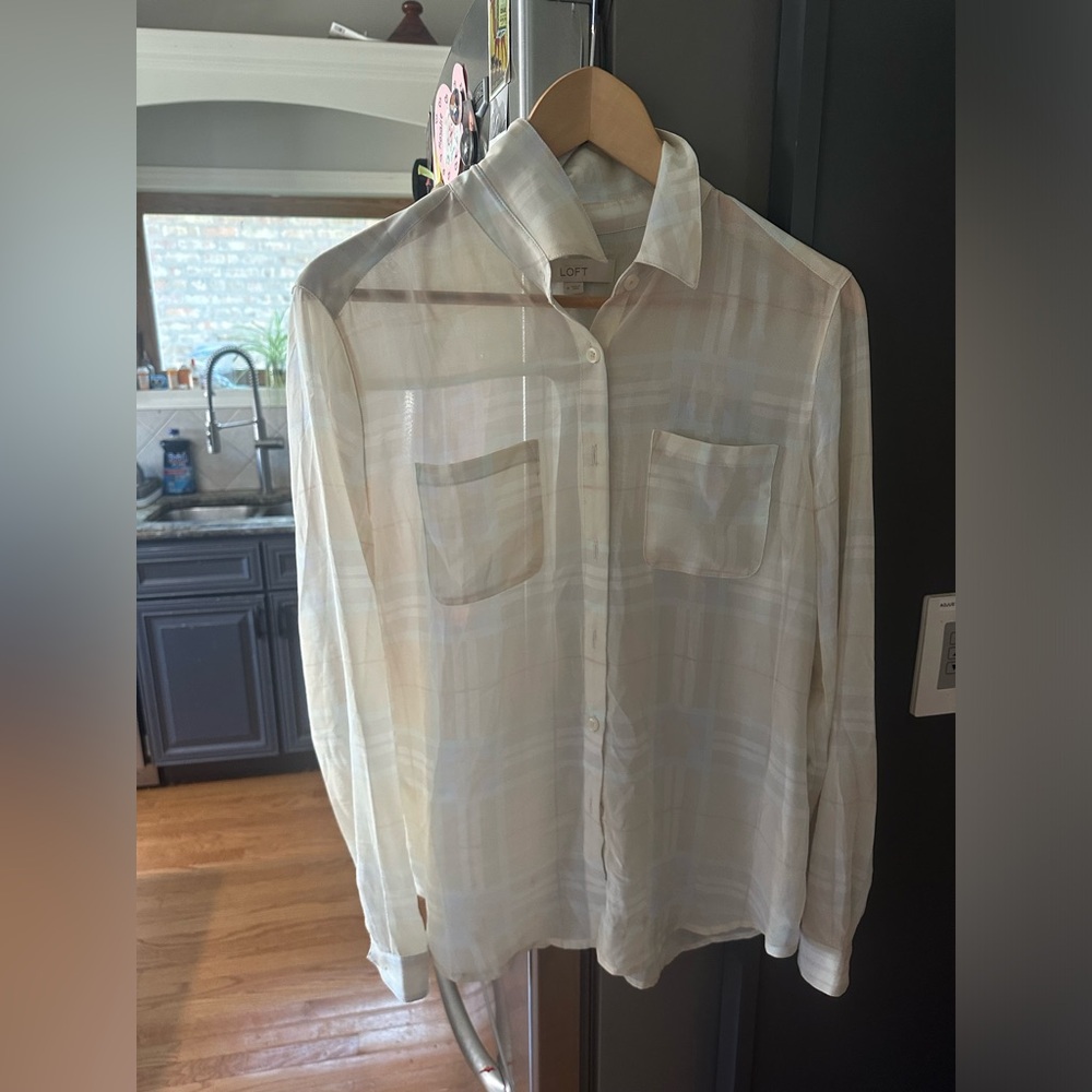 Loft blouse button down neutral